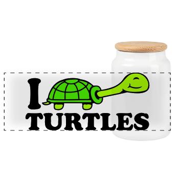 I Love Turtles I Love Logo Cute - Panoramic Cookie Jar with Wooden Lid - white - Front