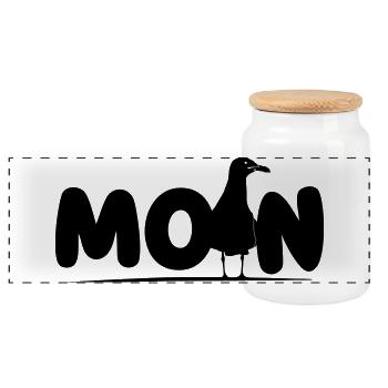 Moin mit Möwe - Panorama Keksdose mit Holzdeckel - Weiß - Vorne