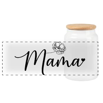 Mama Muttertag Blume - Panorama Keksdose mit Holzdeckel - Weiß - Vorne