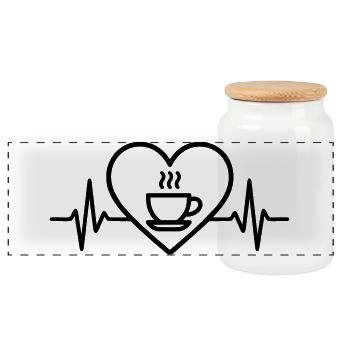Kaffee Herz Tasse Espresso - Panorama Keksdose mit Holzdeckel - Weiß - Vorne