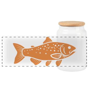 trout - Panoramic Cookie Jar with Wooden Lid - white - Front