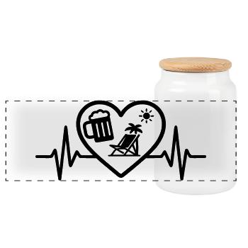 Heart, Beer, Holiday, Sun, Humor - Panoramic Cookie Jar with Wooden Lid - white - Front