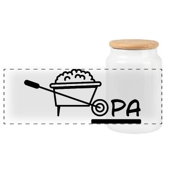 Grandpa Wheelbarrow Gardening - Panoramic Cookie Jar with Wooden Lid - white - Front