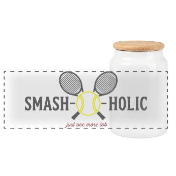 Tennis SMASH-o-holic Hoodie, Socken, Kissen - Panorama Keksdose mit Holzdeckel - Weiß - Vorne