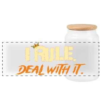 I_rule_2 - Panoramic Cookie Jar with Wooden Lid - white - Front