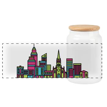 Sheffield City Skyline Rathaus Moderne Linienkunst - Panorama Keksdose mit Holzdeckel - Weiß - Vorne