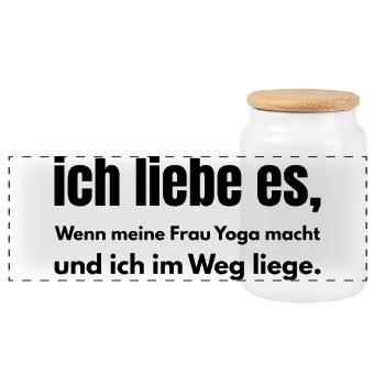 Ich liebe es – Wenn meine Frau Yoga macht - Panorama Keksdose mit Holzdeckel - Weiß - Vorne