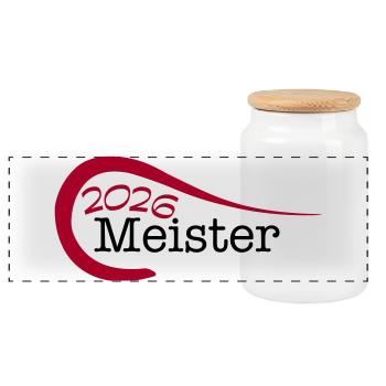 Meister 2026 Meisterschaft - Panorama Keksdose mit Holzdeckel - Weiß - Vorne
