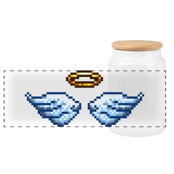 Retro Pixel Art Angel Wings and Halo - Panorama Keksdose mit Holzdeckel - Weiß - Vorne