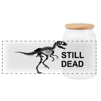 Dino Nihilism - Panoramic Cookie Jar with Wooden Lid - white - Front