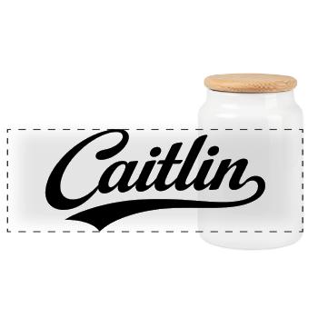 Caitlin name first last family gifts  - Panoramic Cookie Jar with Wooden Lid - white - Front