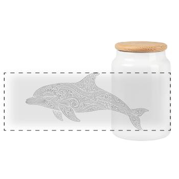 Dolphin - Panoramic Cookie Jar with Wooden Lid - white - Front