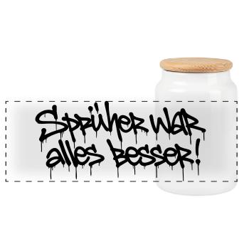 Sprayer was all better! – Graffiti Tag Design - Panoramic Cookie Jar with Wooden Lid - white - Front