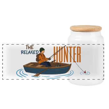 La pêche : Le chasseur détendu - Boîte à biscuits avec couvercle en bois - blanc - Devant