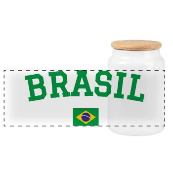 Brazil Flag Design Green - Panoramic Cookie Jar with Wooden Lid - white - Front