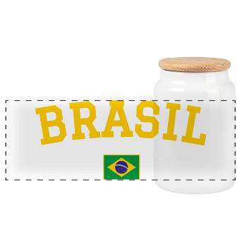 Brazil Flag Design Yellow - Panoramic Cookie Jar with Wooden Lid - white - Front