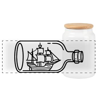 Schiff in der Flasche - Panorama Keksdose mit Holzdeckel - Weiß - Vorne