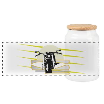 Motorrad Chopper - Panorama Keksdose mit Holzdeckel - Weiß - Vorne