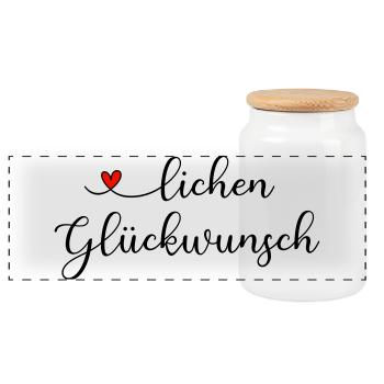 herzlichen Glückwunsch - Panorama Keksdose mit Holzdeckel - Weiß - Vorne