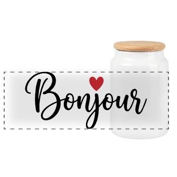 Bonjour with Love Heart in French France - Panorama Keksdose mit Holzdeckel - Weiß - Vorne