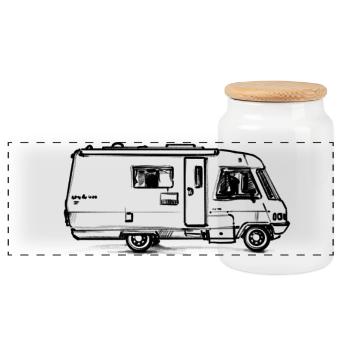 Camping-car - Illustration - Boîte à biscuits avec couvercle en bois - blanc - Devant
