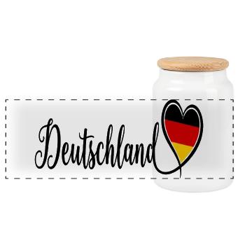 Deutschland Herzflagge Script - Panorama Keksdose mit Holzdeckel - Weiß - Vorne