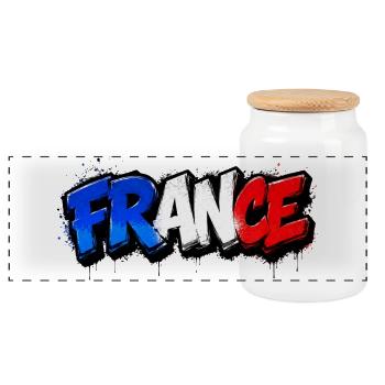 France Graffiti - Panoramic Cookie Jar with Wooden Lid - white - Front