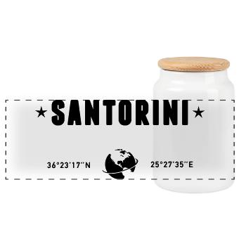 Santorin Grèce Coordonnées GPS Globe - Boîte à biscuits avec couvercle en bois - blanc - Devant