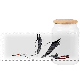 Stork bird - Panoramic Cookie Jar with Wooden Lid - white - Front