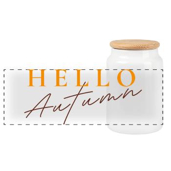 Hello Autumn | Modern Autumn Saying - Panoramic Cookie Jar with Wooden Lid - white - Front