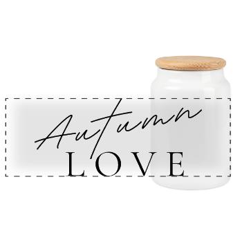 Autumn Love | Simple autumn shirt - Panoramic Cookie Jar with Wooden Lid - white - Front