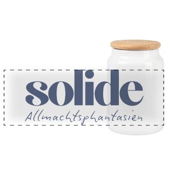 Solide Allmachtsphantasien – witzige Typographie - Panorama Keksdose mit Holzdeckel - Weiß - Vorne