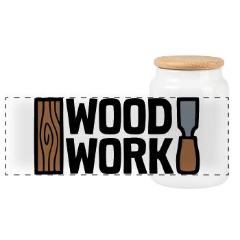 Wood Work Schriftzug Logo - Panorama Keksdose mit Holzdeckel - Weiß - Vorne