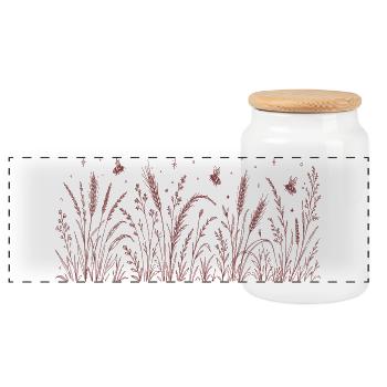 Bees and flowers - Panoramic Cookie Jar with Wooden Lid - white - Front