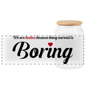 Besties Heart Friendship Design - Panoramic Cookie Jar with Wooden Lid - white - Front