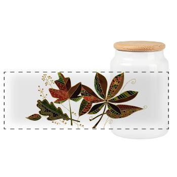 leaves - Panoramic Cookie Jar with Wooden Lid - white - Front