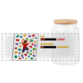 8-Bit Bouldering: Pixel Art Climbing Retro Design - Panoramic Cookie Jar with Wooden Lid - white - Front