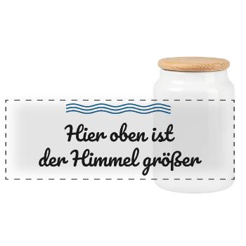 Hier oben ist der Himmel größer – Norddeutschland - Panorama Keksdose mit Holzdeckel - Weiß - Vorne