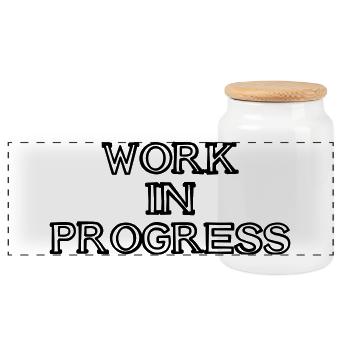WORK IN PROGRESS Schriftzug handgezeichnet - Panorama Keksdose mit Holzdeckel - Weiß - Vorne