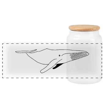 Whale - black white graphic - Panoramic Cookie Jar with Wooden Lid - white - Front