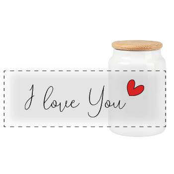 MOTHER'S DAY. HEART. HAPPY BIRTHDAY. MOM - Panoramic Cookie Jar with Wooden Lid - white - Front
