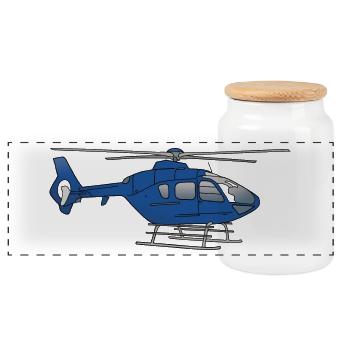 Blauer Hubschrauber Helikopter - Panorama Keksdose mit Holzdeckel - Weiß - Vorne