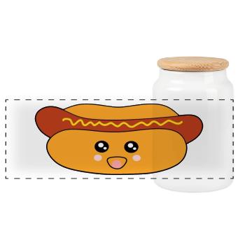 Hot dog Wurst - Panorama Keksdose mit Holzdeckel - Weiß - Vorne