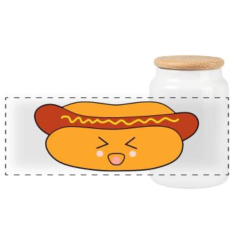 Kawaii Hot dog Wurst Kawaii food Kawaii Sticker - Panorama Keksdose mit Holzdeckel - Weiß - Vorne