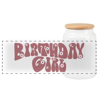 Birthday Girl - Groovy Retro Vintage - Blumen - Panorama Keksdose mit Holzdeckel - Weiß - Vorne