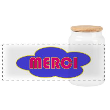 MERCI. THANKS. THANK YOU. ANNIVERSAIRE. NAISSANCE. - Boîte à biscuits avec couvercle en bois - blanc - Devant