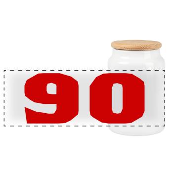 90. 90 YEARS. 90TH ANNIVERSARY. 90TH ANNIVERSARY. - Panoramic Cookie Jar with Wooden Lid - white - Front