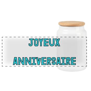 HAPPY BIRTHDAY. JOYEUX ANNIVERSAIRE. ANNIVERSAIRE. - Boîte à biscuits avec couvercle en bois - blanc - Devant