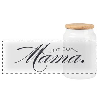 Mom – Love Carried in the Heart - Panoramic Cookie Jar with Wooden Lid - white - Front