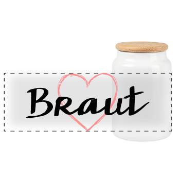 Braut Herz Herzmotiv Junggesellenabschied - Panorama Keksdose mit Holzdeckel - Weiß - Vorne
